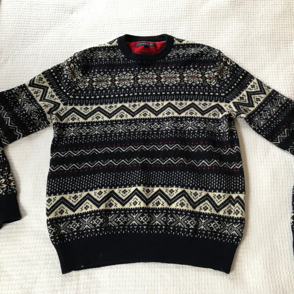 Blue & White Nordic Sweater Snowflake Size‎ Large 100% Lambswool Tommy Hilfiger